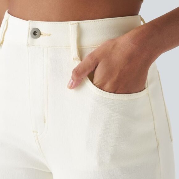 Halara Flex High Waisted Pockets Rolled Hem Wide Leg Washed Jeans Sz Small Tall - Picture 9 of 9